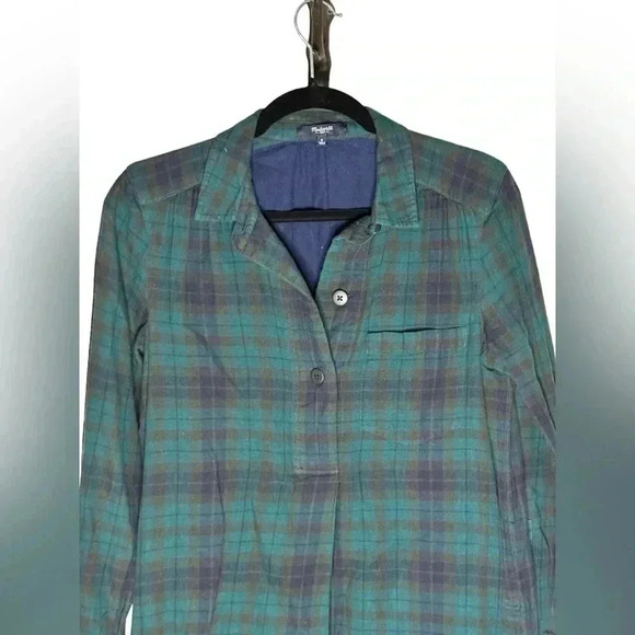 Madewell Tartan Plaid Dress Flannel Button Shirt Madewell  Green Navy small - Picture 3 of 7